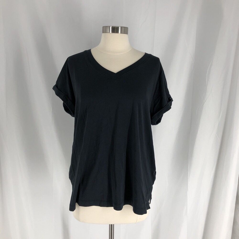 Banana Republic Women's Black V-Neck Tee Size Large Short Sleeve Cotton Soft Tee